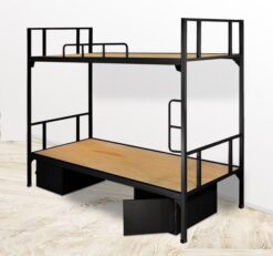 Giường sắt 2 tầng 85cm có hòm tôn màu đen - GT 24