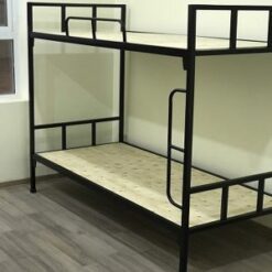 Giường sắt 2 tầng dát gỗ màu đen 1m2 - GT 19