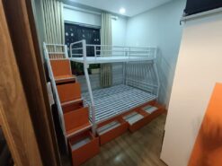 Giường sắt tầng cầu thang hộp và ngăn kéo 1m4/1m2 GT 82