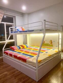 Giường sắt lệch tầng ống tròn 1m6/1m2 có ngăn kéo GT 74