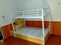 Giường tầng sắt gia đình có thang hộp ngăn kéo 1m2 GT 81