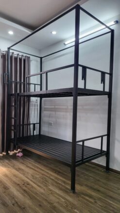 Giường tầng sắt homestay 1m có khung rèm GT 29