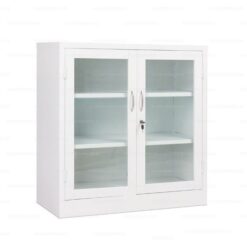 Tủ sắt thấp 2 cánh kính màu trắng QP-12
