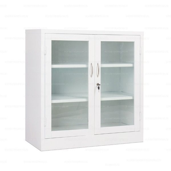 Tủ sắt thấp 2 cánh kính màu trắng QP-12