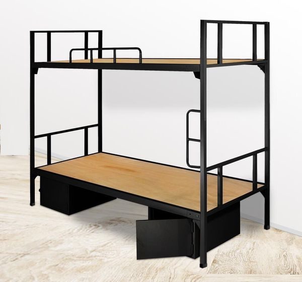 Giường sắt 2 tầng đen có hộc - GTS 02